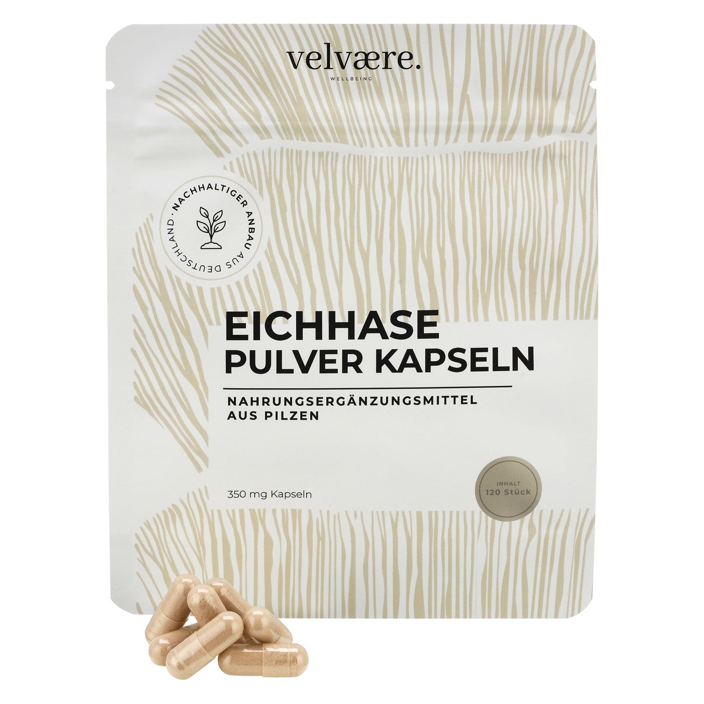 Velvaere Eichhase Pulver Kapseln – 350 mg, 120 Stück, vegan, aus nachhaltigem Anbau, Nahrungsergänzung aus Pilzen